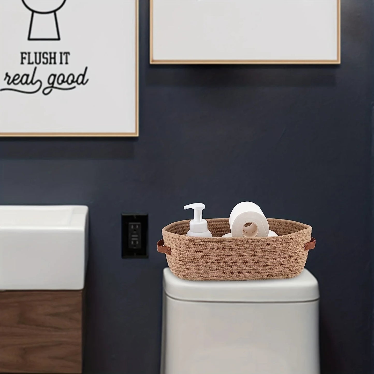 סל אחסון בעבודת יד לחדר הרחצה